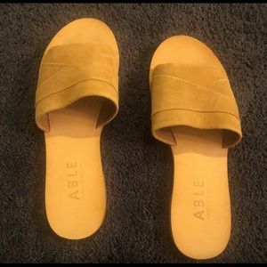ABLE Tan suede slides